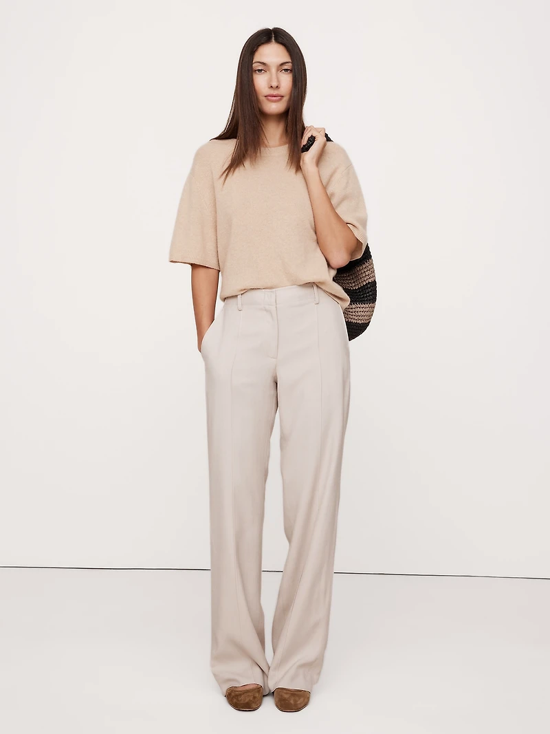 Mid-Rise Wide-Leg Drapey Twill Pant