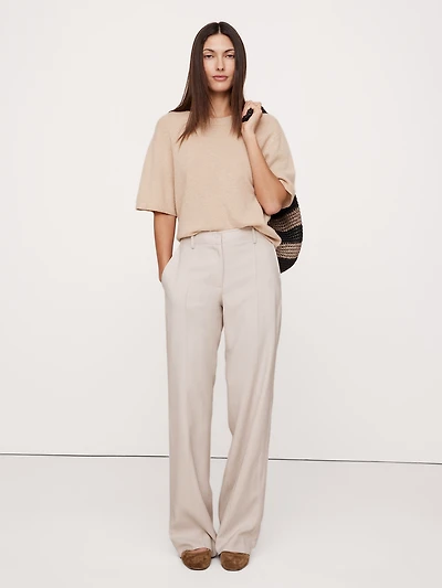 Mid-Rise Wide-Leg Drapey Twill Pant
