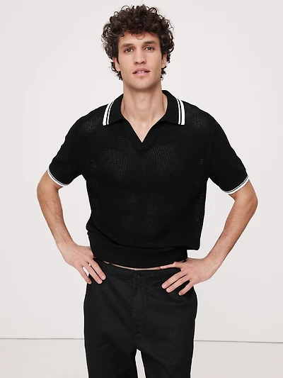 Cotton Zig-Zag Sweater Polo Shirt