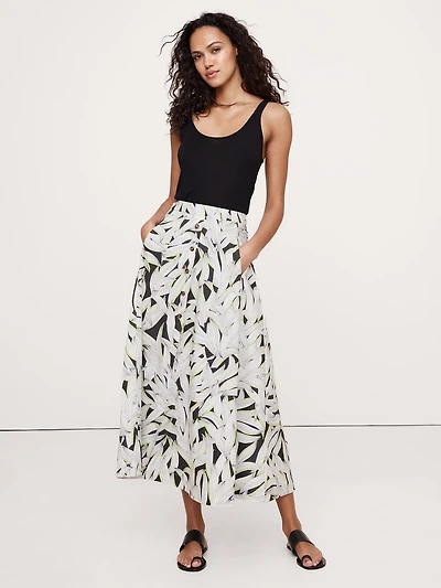 Cotton Poplin Button-Down Long Midi Skirt