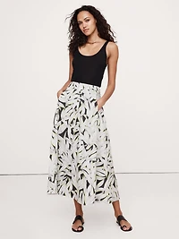 Cotton Poplin Button-Down Long Midi Skirt