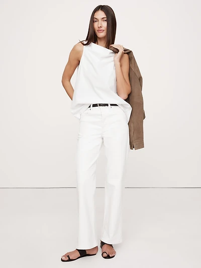 Cotton Poplin Cowl-Neck Open-Back Top
