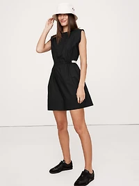 Cotton Poplin Cinch-Waist Mini Dress