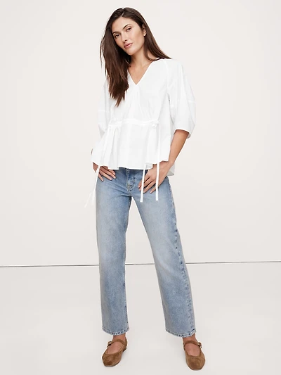 Cotton Poplin Cinch-Waist Top