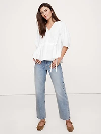Cotton Poplin Cinch-Waist Top