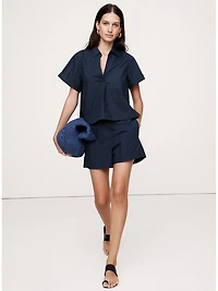 Cotton Poplin Cropped Popover Shirt
