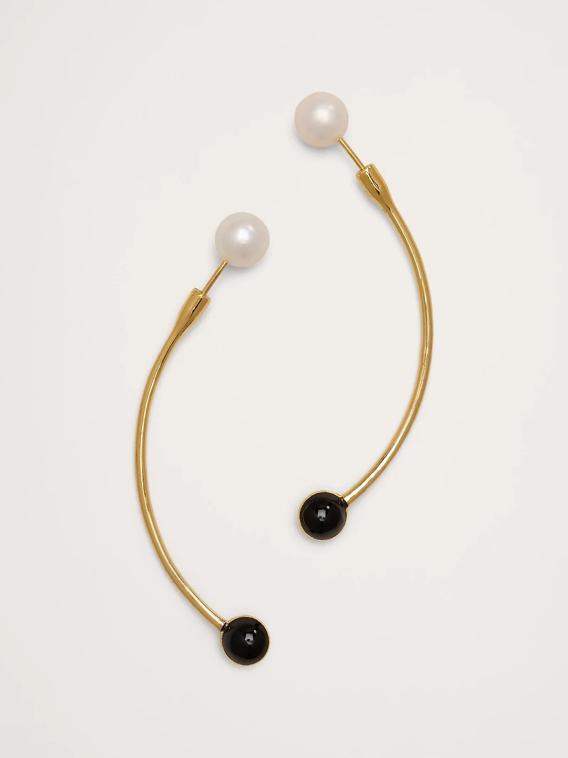 Gold & Black Barbell Earrings