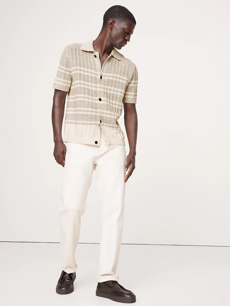Cotton-Linen Resort Sweater Polo Shirt
