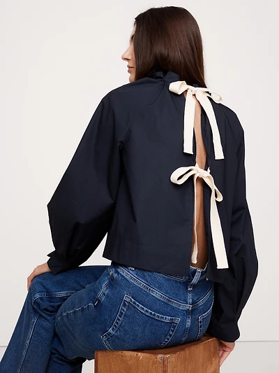 Cotton Poplin Tie-Back Top
