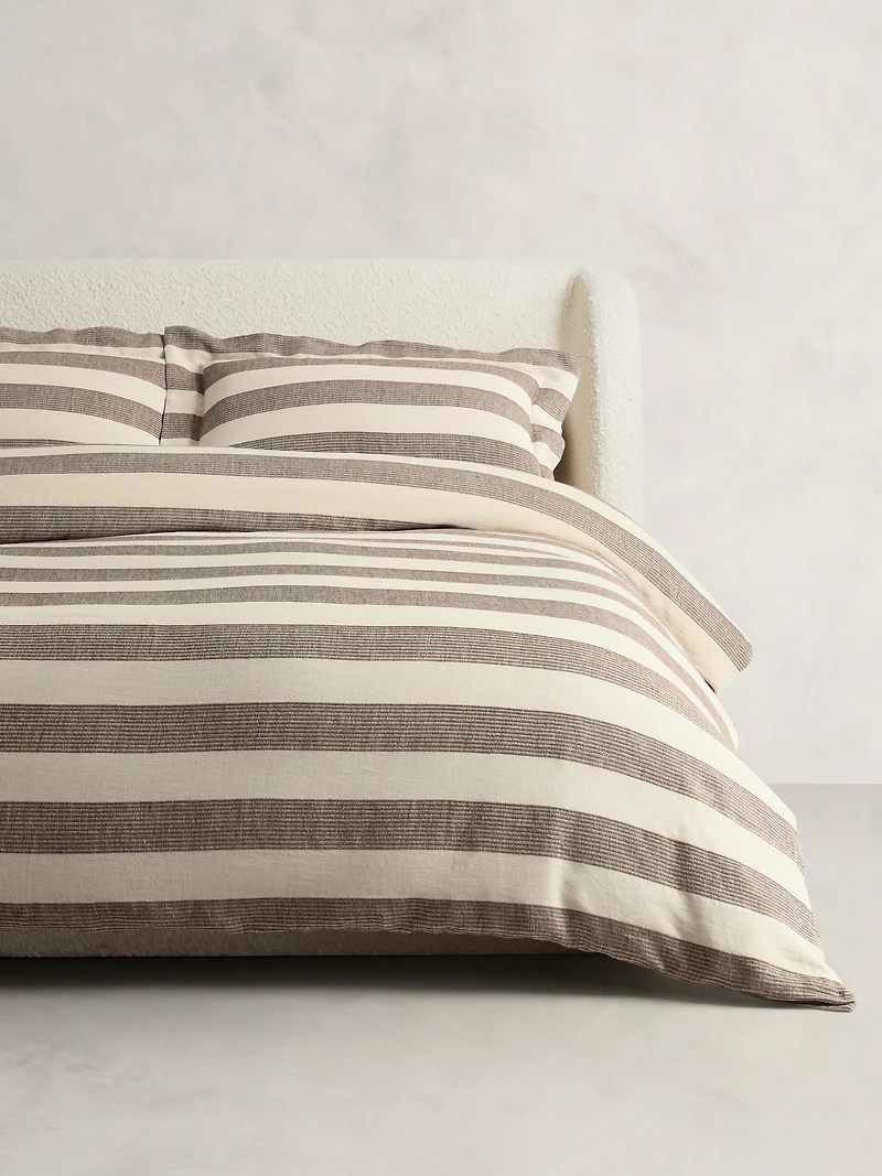Corded-Stripe Linen Duvet Cover