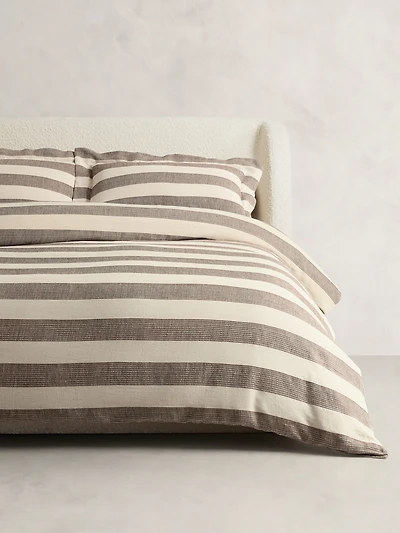 Corded-Stripe Linen Duvet Cover