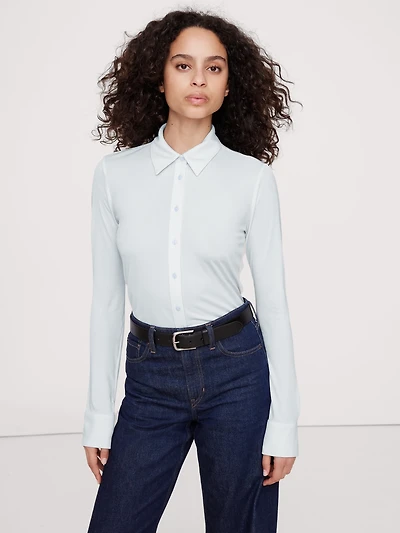 Crepe Knit Button-Down Shirt