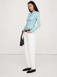 Crepe Ruched V-Neck Top