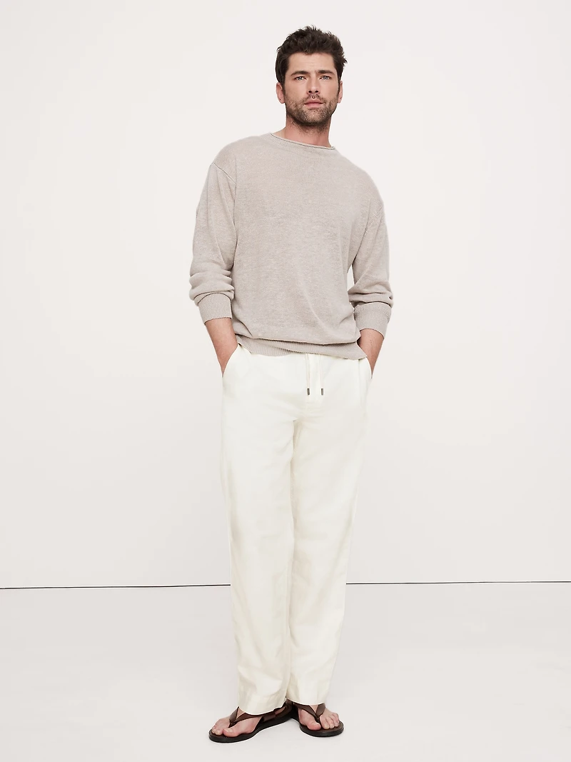 Relaxed Linen-Cotton Pull-On Beach Pant