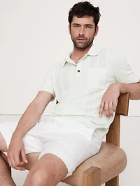 Linen-Cotton Ribbed Sweater Polo Shirt