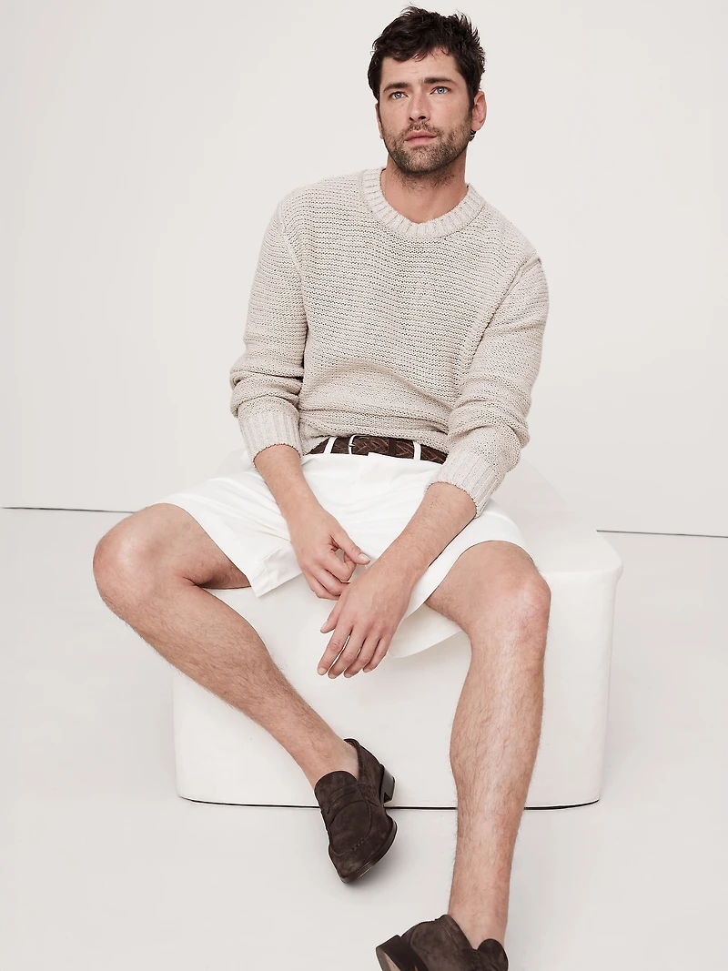 Cotton-Linen Blend Crew-Neck Sweater