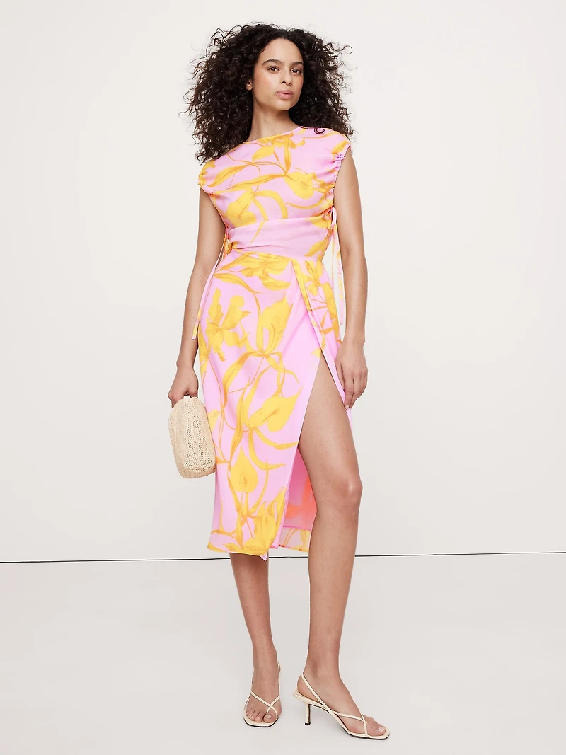 Stretch-Crepe Open-Back Midi Dress