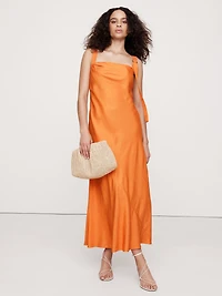 Draped Viscose-Linen Maxi Dress