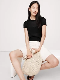 Fitted Linen Short-Sleeve Sweater