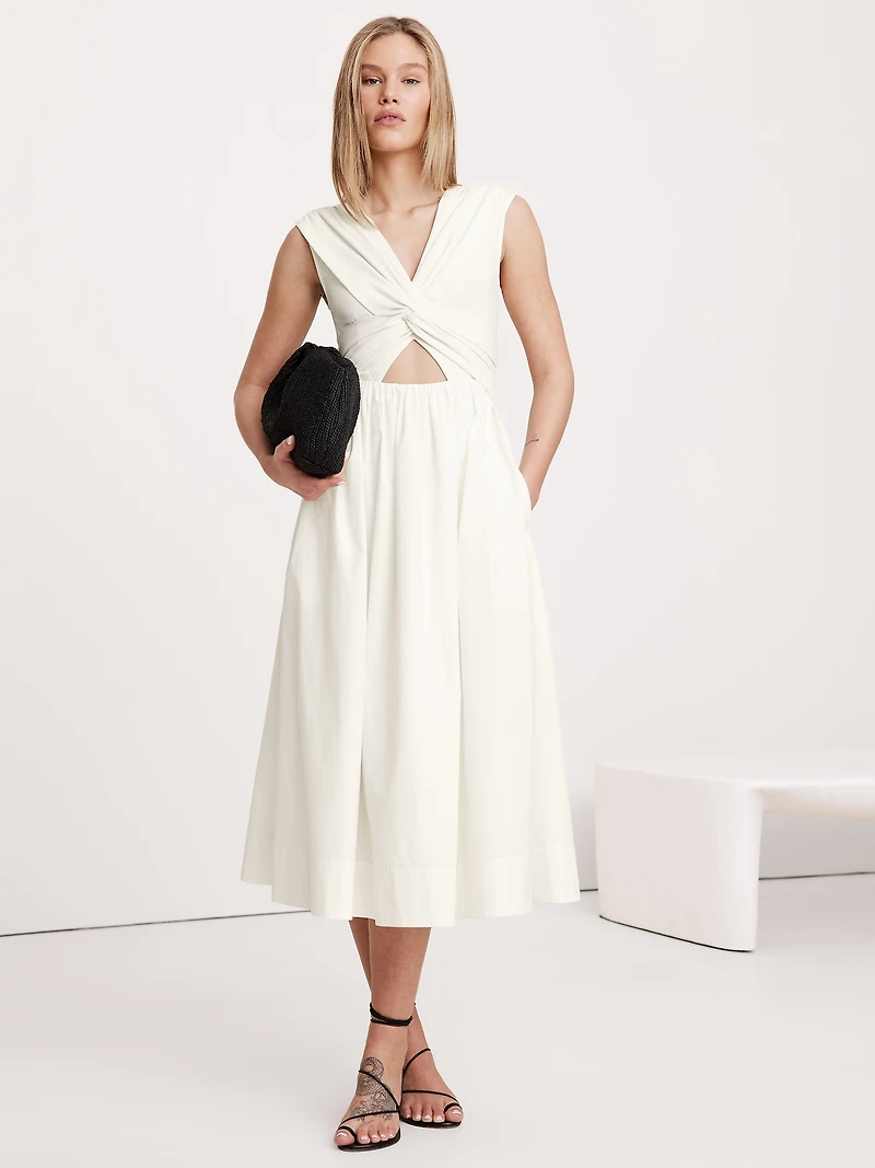 Mixed-Media Cut-Out Midi Dress