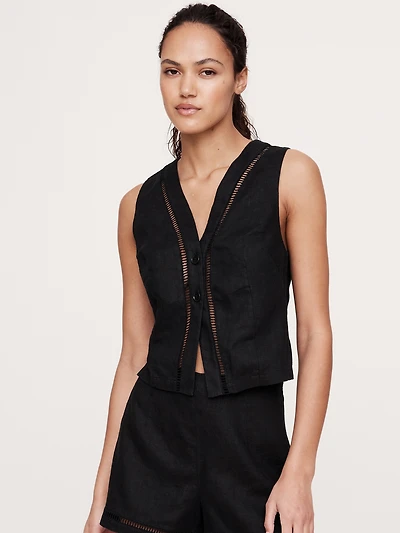 Lace-Trim Linen Vest