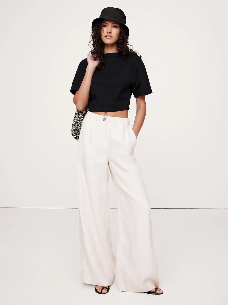Cotton Cropped Keyhole-Back Top