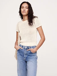 Fitted Linen Short-Sleeve Sweater