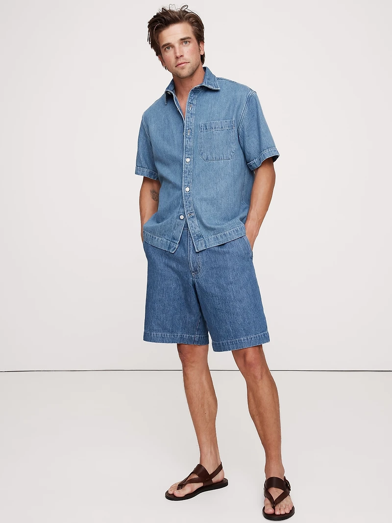 8" Loose Denim Pull-On Bermuda Short