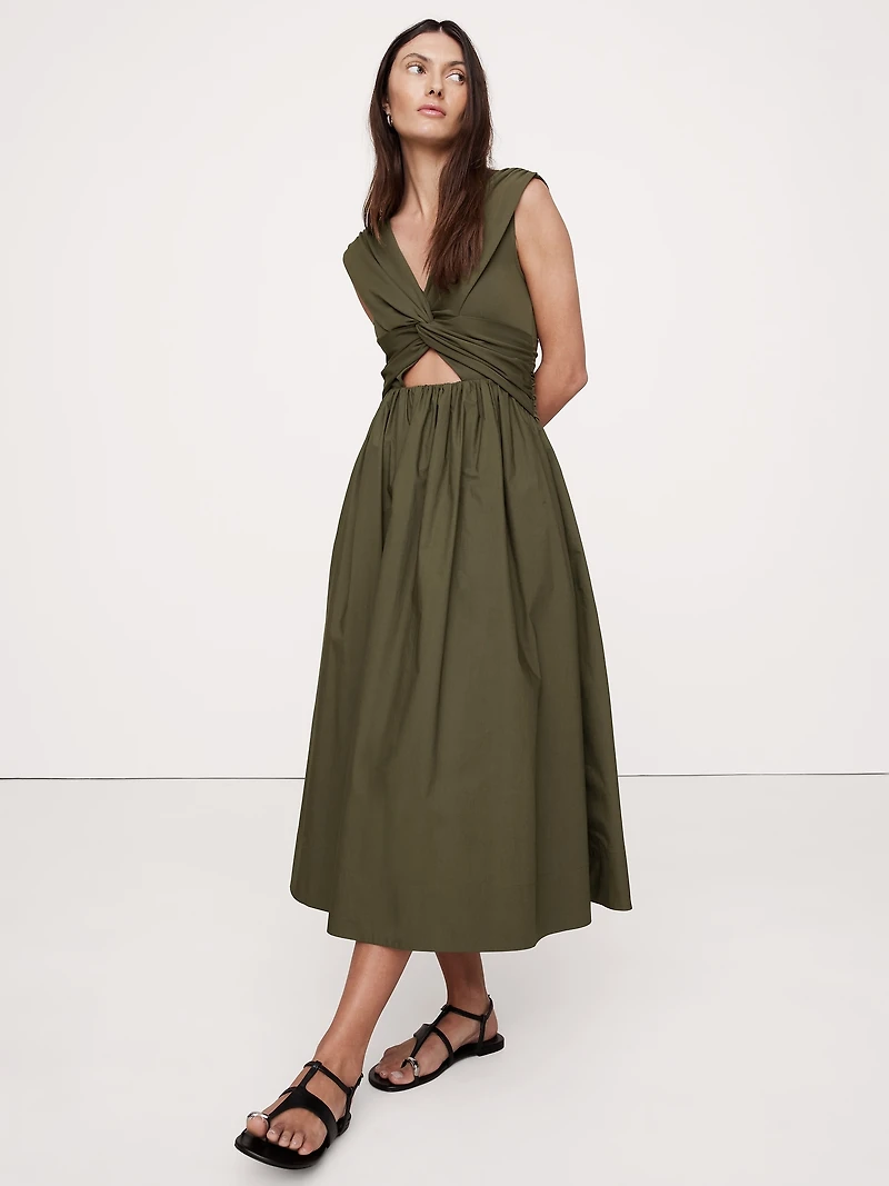 Mixed-Media Cut-Out Midi Dress
