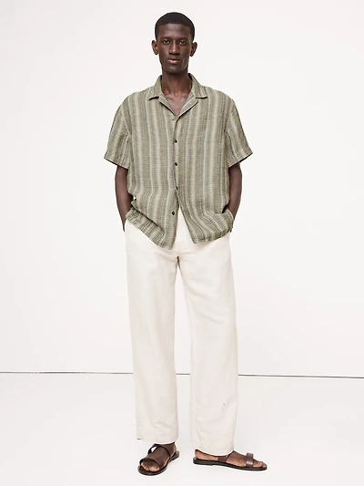 Standard-Fit Textured Linen-Cotton Resort Shirt
