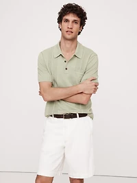Linen-Cotton Ribbed Sweater Polo Shirt