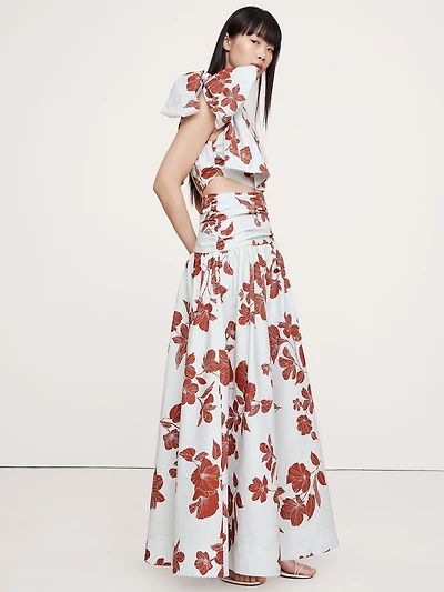 Stretch-Cotton Poplin One-Shoulder Drop-Waist Maxi Dress