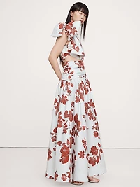 Stretch-Cotton Poplin One-Shoulder Drop-Waist Maxi Dress