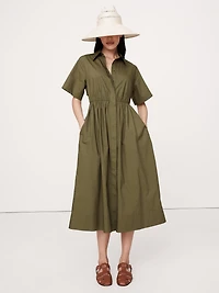 Cotton Poplin Open-Back Shirt Dress