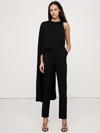 Crepe Cape-Shoulder Jumpsuit