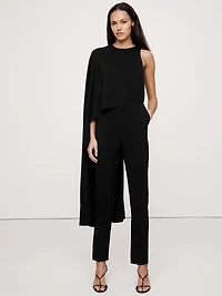 Crepe Cape-Shoulder Jumpsuit