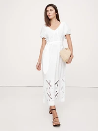 Embroidered Cotton Poplin Ruched Dress