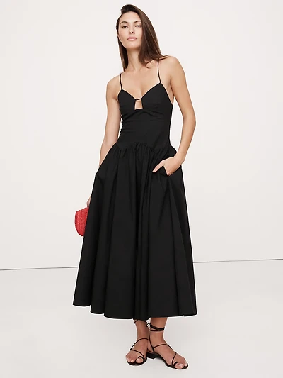 Stretch-Cotton Poplin Long Midi Dress