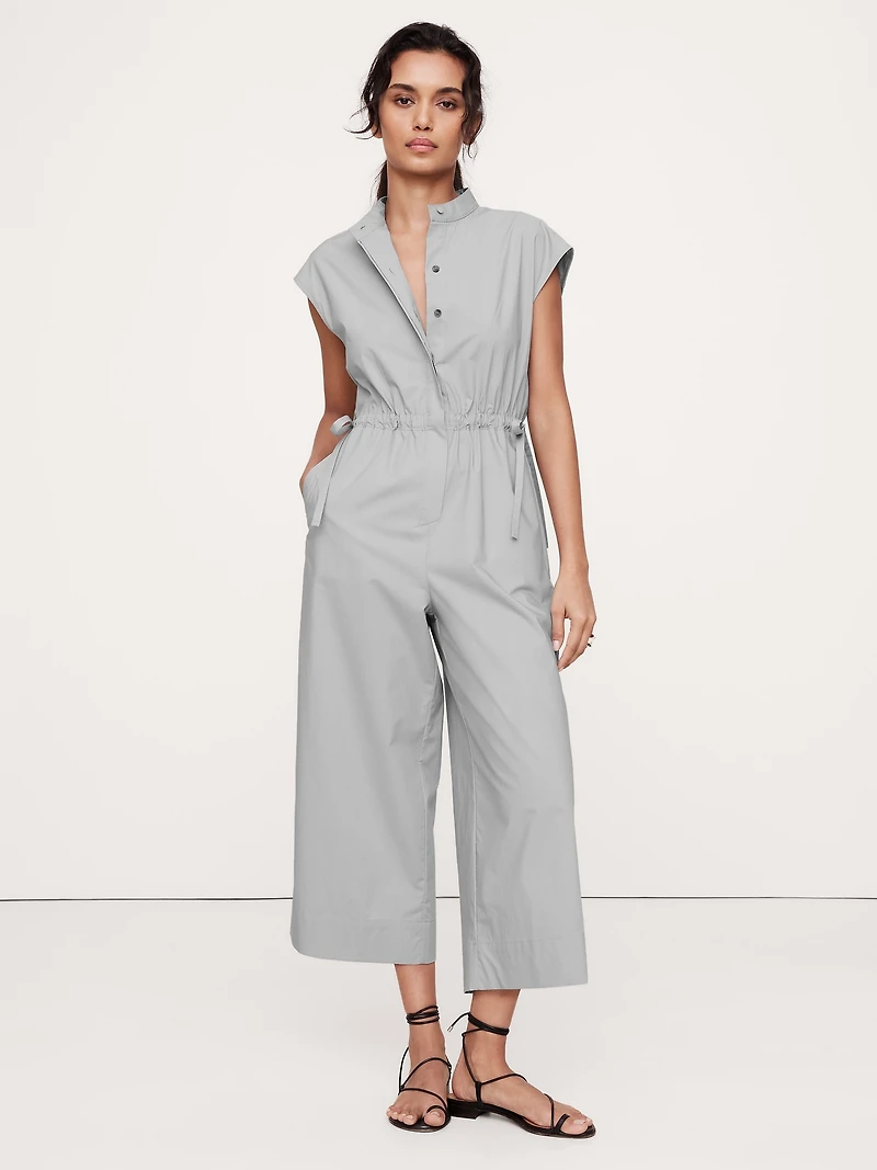 Cotton Poplin Wide-Leg Cropped Jumpsuit