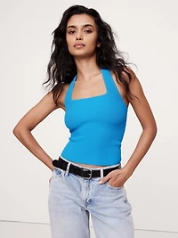 Sculpted Square-Neck Halter Top