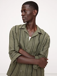 Standard-Fit Embroidered Linen Long-Sleeve Resort Shirt