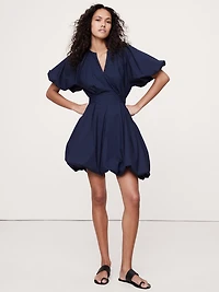Cotton Poplin Bubble-Hem Mini Dress