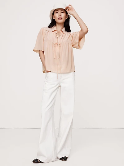 Matte Silk Tie-Front Shirt
