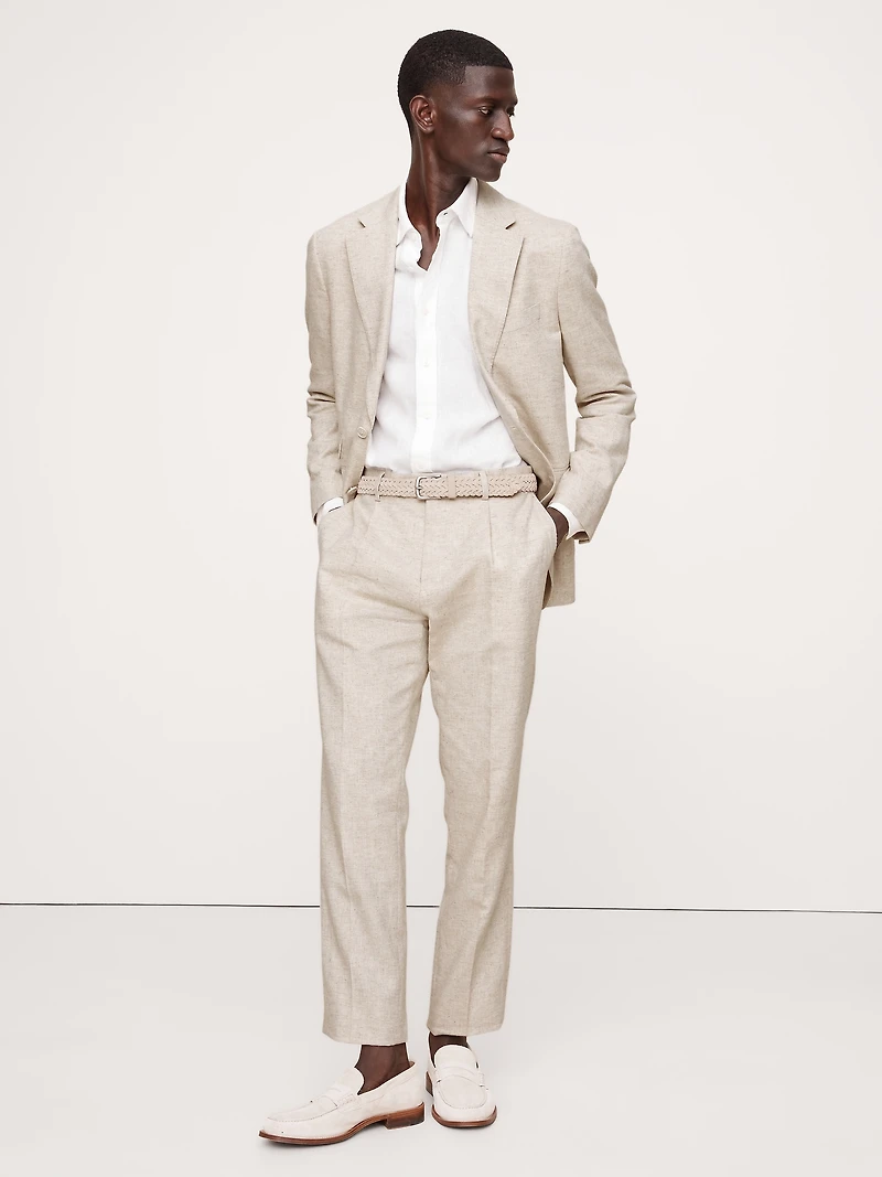 Herringbone Cotton-Linen Slim Suit Pant