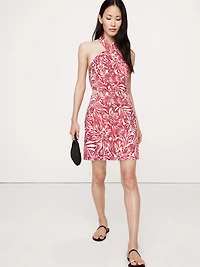 Linen Halter Cut-Out Mini Dress