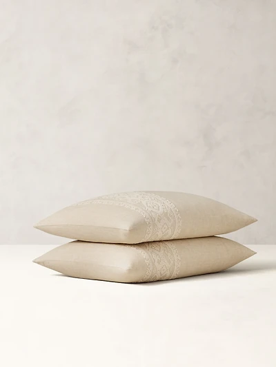 Embroidered Linen-Cotton Sham Set