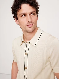 Ribbed-Stripe Cotton Resort Shirt