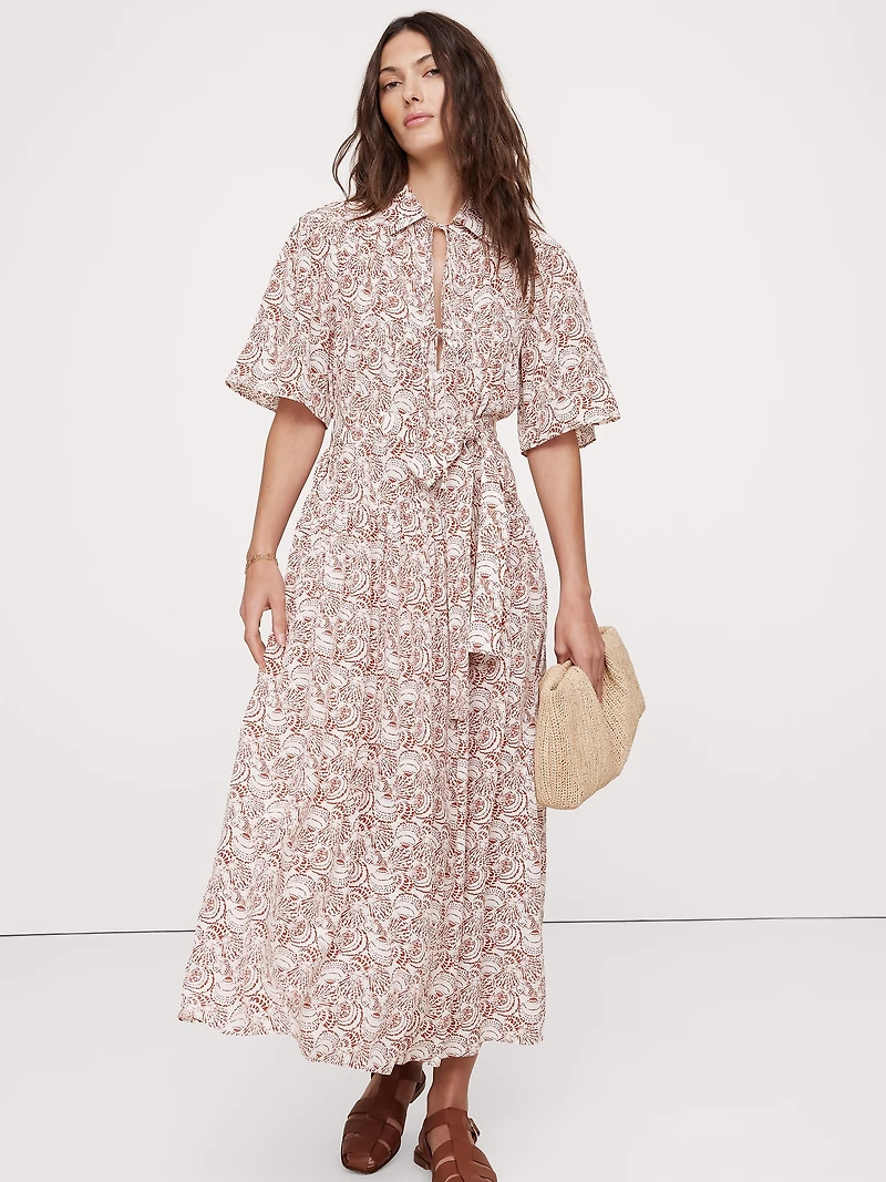 Matte Silk Tie-Front Shirt Dress