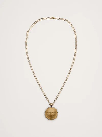 Strong Vintage Sun Face Pendant with Chain by Jane Win