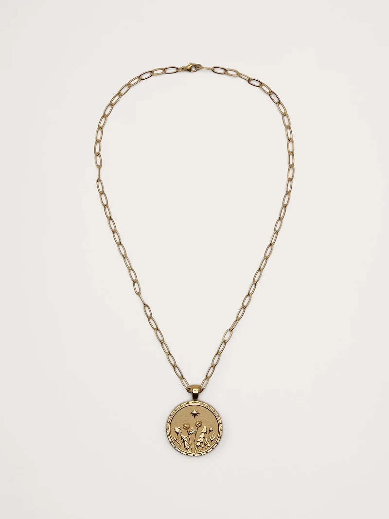 Wanderlust Wildflower Pendant Coin with Chain by Jane Win